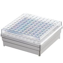 Thermo Scientific 264263 Nunc Storage Box and Rack, 100 Vials - White/Clear Lid (Case of 12)