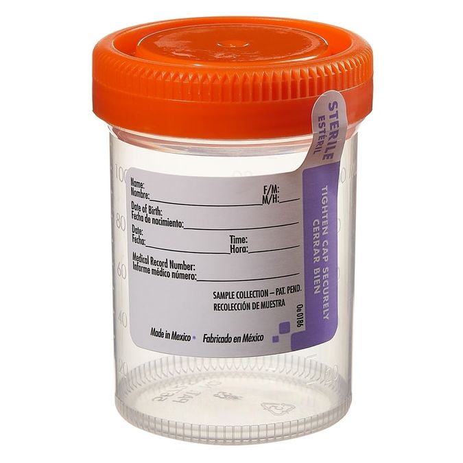 Thermo Scientific Samco Wide-Mouth Bio-Tite 120mL (4 Oz.) 53mm Specimen Containers - 01 0001 - 120 mL - Sterile - Orange - 300/Cs.