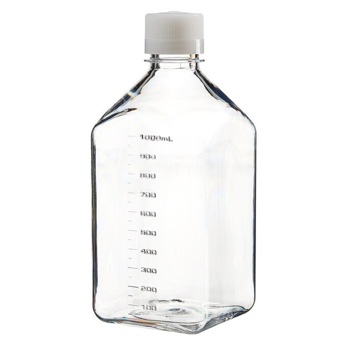 Thermo Scientific 322020-1000 Nalgene Square PETG Media Bottles with Closure: Nonsterile, Shrink-Wrapped Trays, 1 L - Clear (Case of 24)