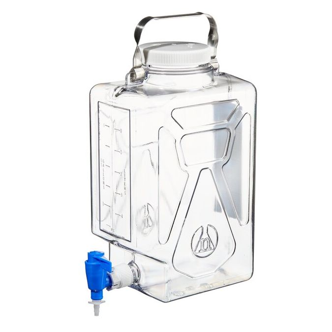 Thermo Scientific 2322-0020 Nalgene Rectangular Polycarbonate Clearboy Carboy with Spigot - 2.4 gal. / 9 L (6/Cs.)