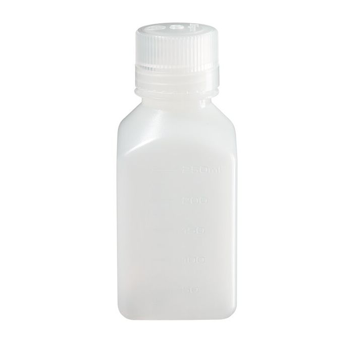 Thermo Scientific 312018-0250 Nalgene Square HDPE Graduated Bottles with Closure: Bulk Pack, 250 mL - Translucent (Case of 250)