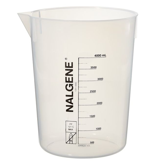 Nalgene Polypropylene Griffin Low-Form Plastic Beakers, 4000 mL - Natural translucent (Case of 4)