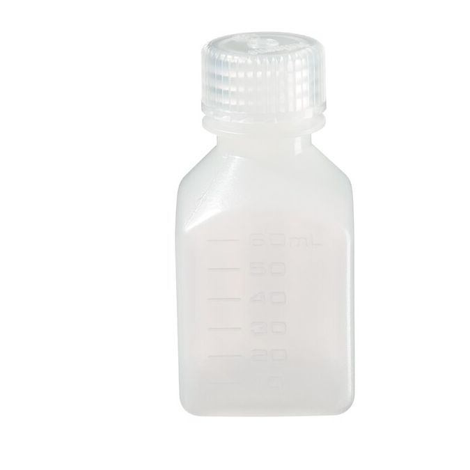 Thermo Scientific 2018-0060 Nalgene Square Narrow-Mouth HDPE Bottles with Closure, 60 mL - Translucent (Case of 72)