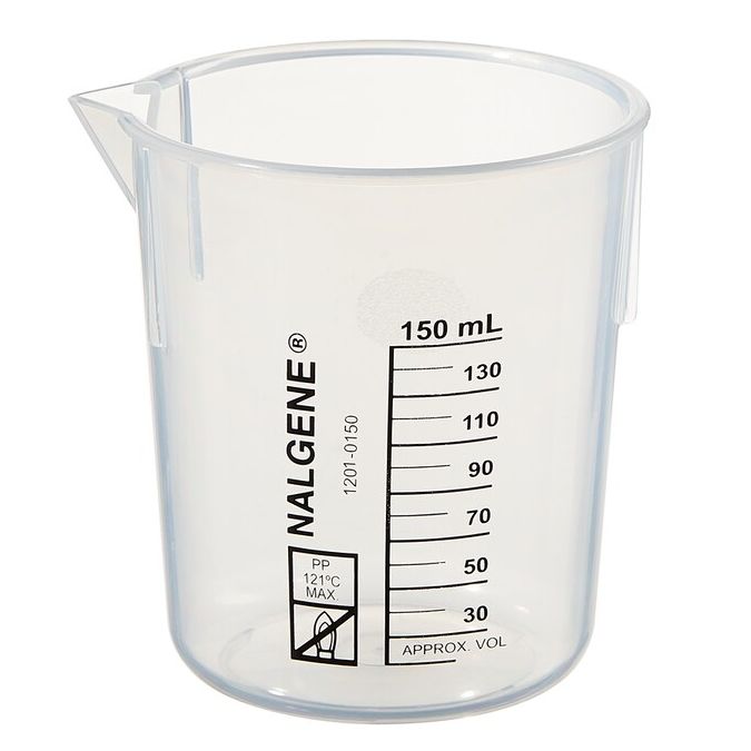 Nalgene Polypropylene Griffin Low-Form Plastic Beakers, 150 mL - Natural translucent (Case of 48)