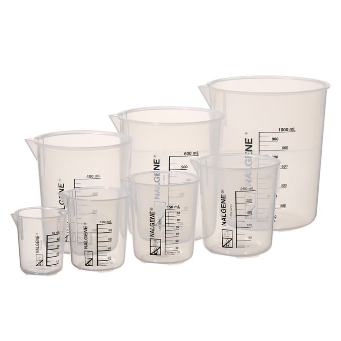Nalgene Griffin Low-Form Plastic Beaker Variety Pack, 50 mL, 100 mL, 150 mL, 250 mL, 400 mL, 600 mL, and 1000 mL  - Natural translucent (Each)