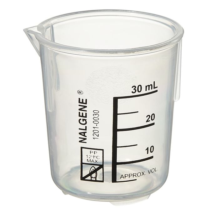 Nalgene Polypropylene Griffin Low-Form Plastic Beakers, 30 mL - Natural translucent (Case of 48)