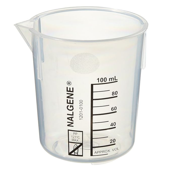 Nalgene Polypropylene Griffin Low-Form Plastic Beakers, 100 mL - Natural translucent (Case of 48)