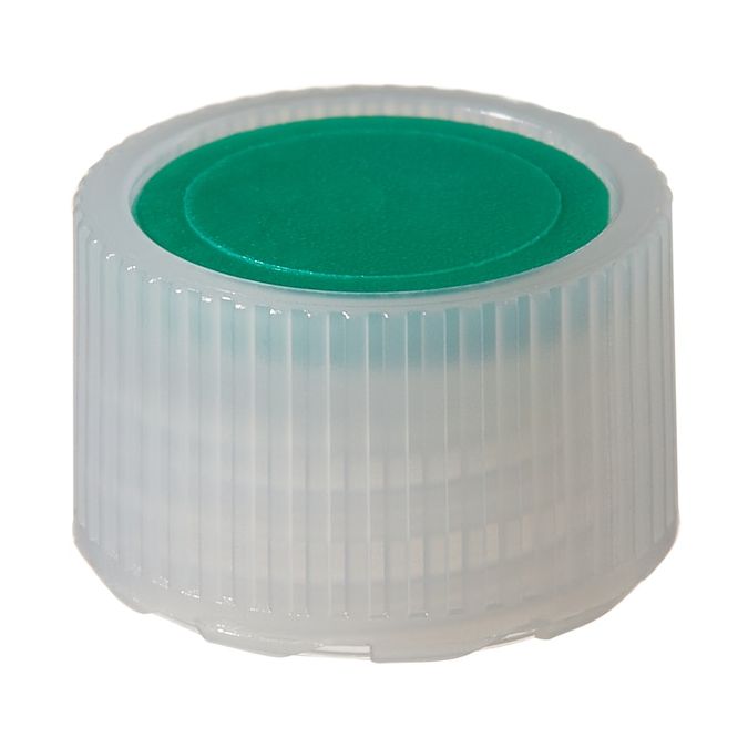 Thermo Scientific Nalgene HDPE High-Profile Closures with Color Coders for Micro Packaging Vials - Nonsterile - Green - 11 mm - Case of 1000 - 362830-0114