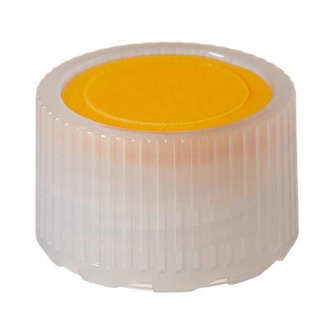 Thermo Scientific Nalgene HDPE High Profile Closures with Color Coders for Micro Packaging Vials - Sterile, Bulk Pack - Gold - 11 mm - Case of 1000 - 342830-0117