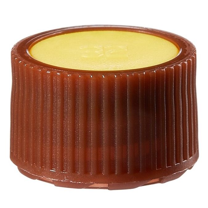 Thermo Scientific Nalgene PPCO Amber High Profile Closures with Color Coders for Micro Packaging Vials - Sterile, Bulk Pack - Yellow - 11 mm - Case of 1000 - 342825-0112