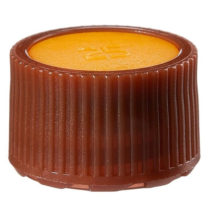 Thermo Scientific Nalgene PPCO Amber High Profile Closures with Color Coders for Micro Packaging Vials - Sterile, Bulk Pack - Gold - 11 mm - Case of 1000 - 342825-0117