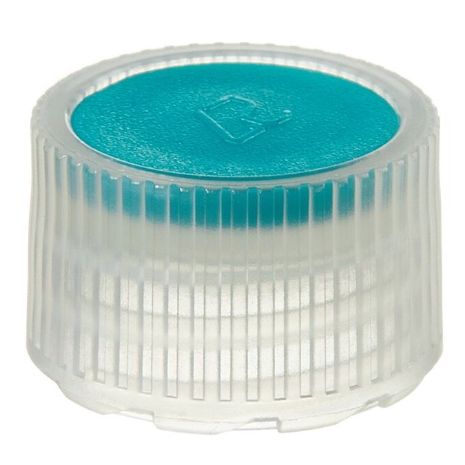 Thermo Scientific Nalgene PPCO High Profile Closures with Color Coders for Micro Packaging Vials - Nonsterile - Teal - 11 mm - Case of 1000 - 362820-1110