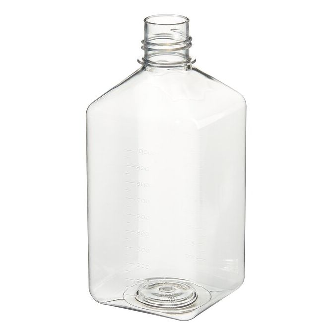 Thermo Scientific 342044-1000 Nalgene Square PET Media Bottles Without Closure: Sterile, Shrink-Wrapped Trays, 1 L - Clear (Case of 24)