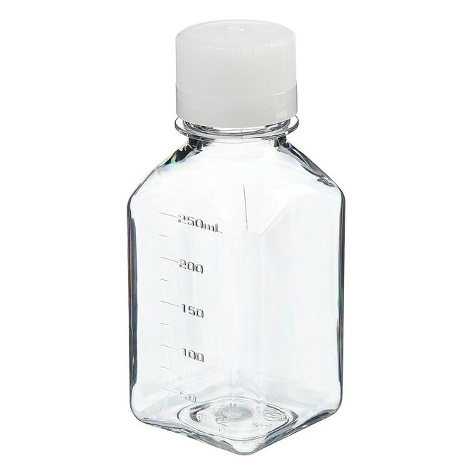 Thermo Scientific 322020-0250 Nalgene Square PETG Media Bottles with Closure: Nonsterile, Shrink-Wrapped Trays, 250 mL - Clear (Case of 60)