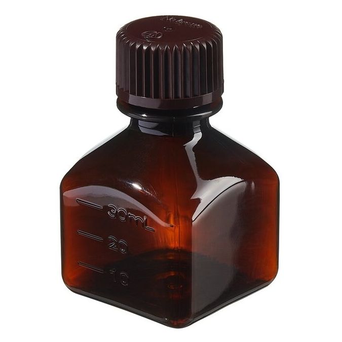 Thermo Scientific 322021-0030 Nalgene Square Amber PETG Media Bottles with Closure: Nonsterile, Shrink-Wrapped Trays, 30 mL - Amber (Case of 280)