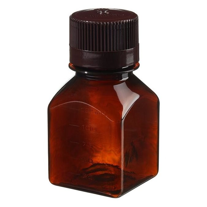 Thermo Scientific 322021-0125 Nalgene Square Amber PETG Media Bottles with Closure: Nonsterile, Shrink-Wrapped Trays, 125 mL - Amber (Case of 96)