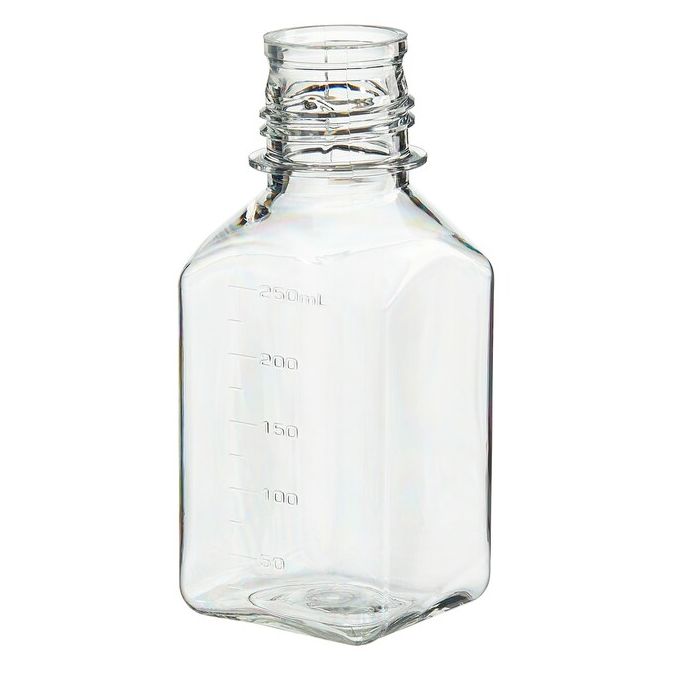 Thermo Scientific 342024-0250 Nalgene PETG Square Media Bottles Without Closure: Sterile, Shrink-Wrapped Trays, 250 mL - Clear (Case of 60)