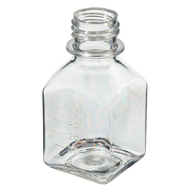 Thermo Scientific 342024-0060 Nalgene PETG Square Media Bottles without Closure: Sterile, Shrink-Wrapped Trays, 60 mL - Clear (Case of 200)