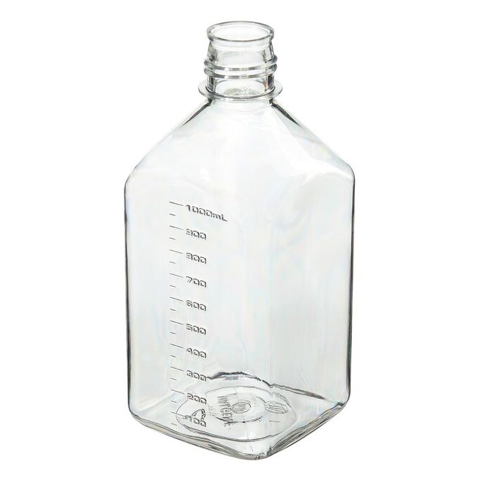 Thermo Scientific 342024-1000 Nalgene PETG Square Media Bottles Without Closure: Sterile, Shrink-Wrapped Trays, 1 L - Clear (Case of 24)