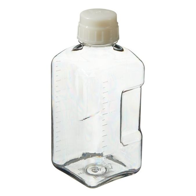 Thermo Scientific 342020-2000 Nalgene Square PETG Media Bottles with Closure: Sterile, Shrink-Wrapped Trays, 2000 mL - Clear (Case of 12)