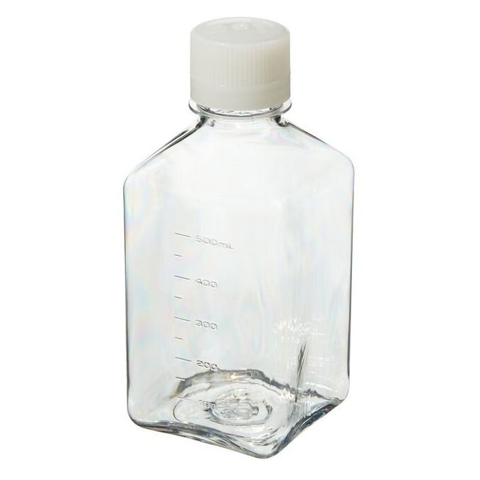 Thermo Scientific 342020-9500 Nalgene Square PETG Media Bottles with Closure: Sterile, Shrink-Wrapped Trays, 500 Expanded - Clear (Case of 48)