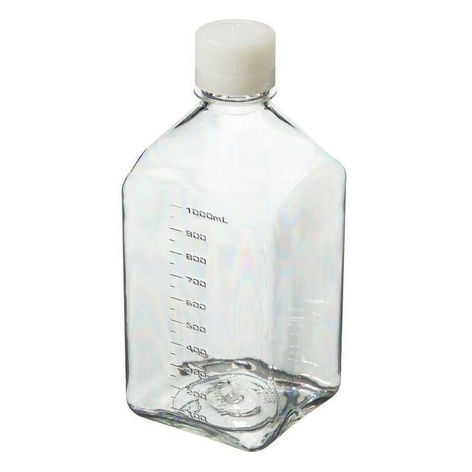 Thermo Scientific 342020-1000 Nalgene Square PETG Media Bottles with Closure: Sterile, Shrink-Wrapped Trays, 1 L - Clear (Case of 24)