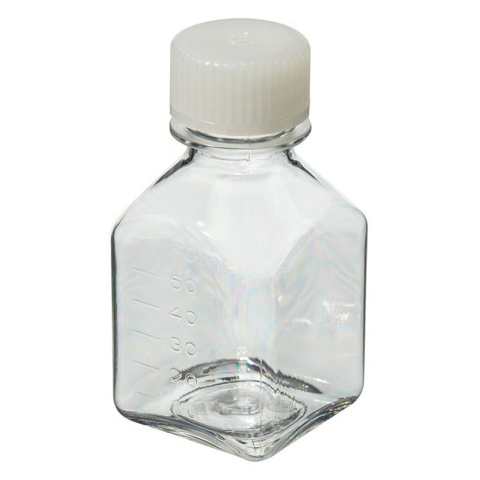 Thermo Scientific 342020-0060 Nalgene Square PETG Media Bottles with Closure: Sterile, Shrink-Wrapped Trays, 60 mL - Clear (Case of 200)