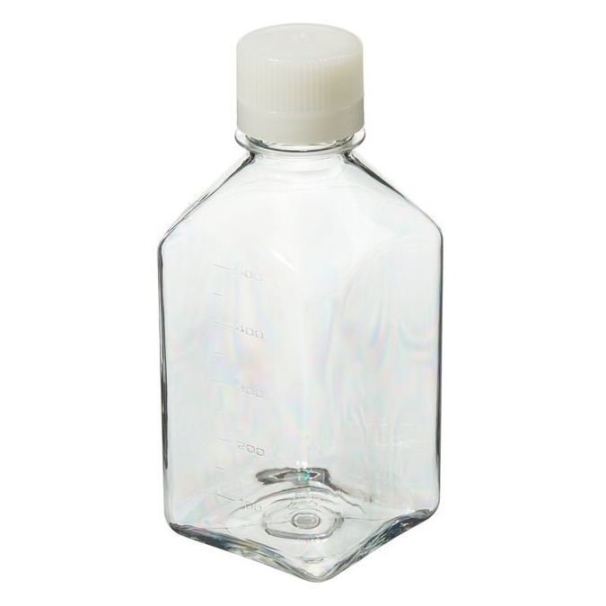 Thermo Scientific 342020-0500 Nalgene Square PETG Media Bottles with Closure: Sterile, Shrink-Wrapped Trays, 500 mL - Clear (Case of 40)