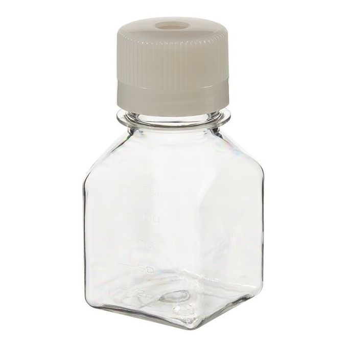 Thermo Scientific 342023-0125 Nalgene Square PETG Media Bottles with Septum Closure: Sterile, Shrink-Wrapped Trays, 125 mL - Transparent (Case of 96)
