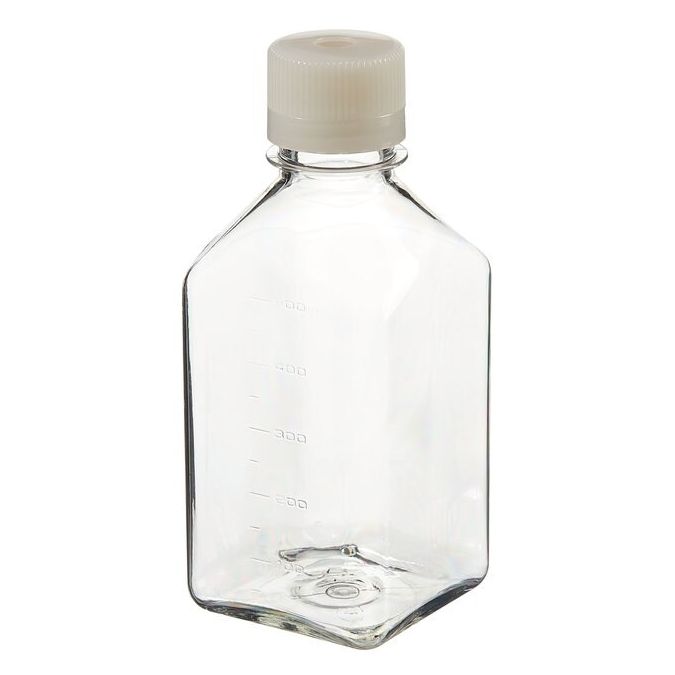 Thermo Scientific 342023-0500 Nalgene Square PETG Media Bottles with Septum Closure: Sterile, Shrink-Wrapped Trays, 500 mL - Transparent (Case of 40)