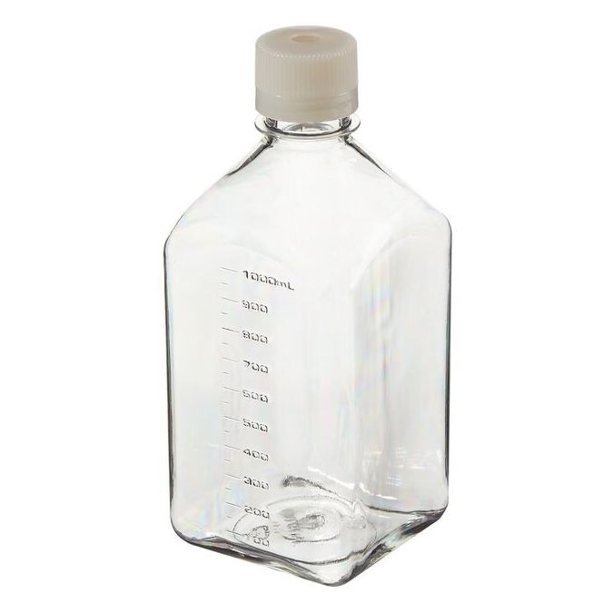 Thermo Scientific 342023-1000 Nalgene Square PETG Media Bottles with Septum Closure: Sterile, Shrink-Wrapped Trays, 1 L - Transparent (Case of 24)