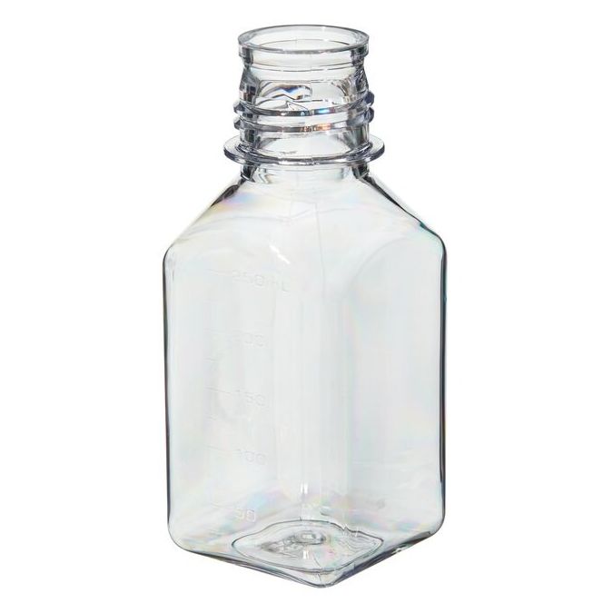 Thermo Scientific 362015-0250 Nalgene Square Polycarbonate Graduated Bottles without Closure: Tray Pack, 250 mL - Clear (Case of 60)