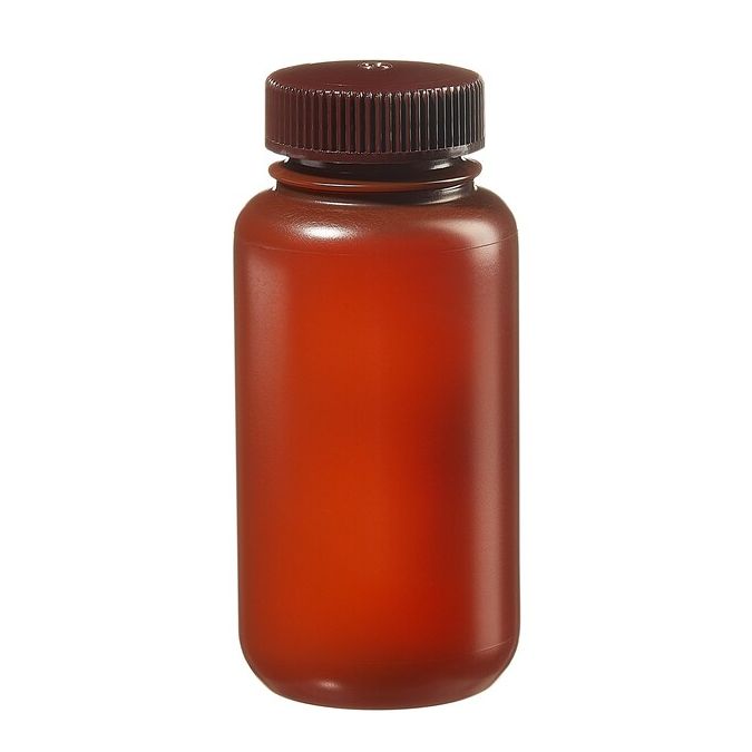 Thermo Scientific 312184-0008 Nalgene Wide-Mouth Translucent Amber HDPE Packaging Bottles with Closure: Bulk Pack, 250 mL - Translucent Amber (Case of 250)