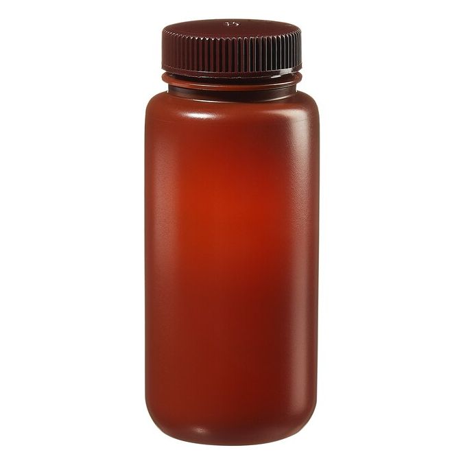 Thermo Scientific 312184-0016 Nalgene Wide-Mouth Translucent Amber HDPE Packaging Bottles with Closure: Bulk Pack, 500 mL - Translucent Amber (Case of 125)