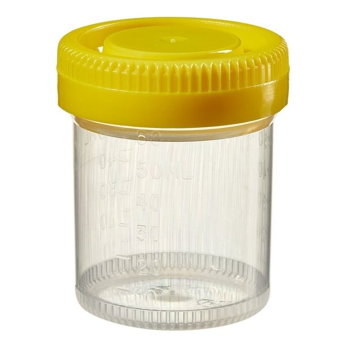 Thermo Scientific Samco Narrow Mouth Bio-Tite 60mL (2 Oz.) 48mm Specimen Containers - 03 0193 - 60 mL - Non-sterile - Yellow - 500/Cs.