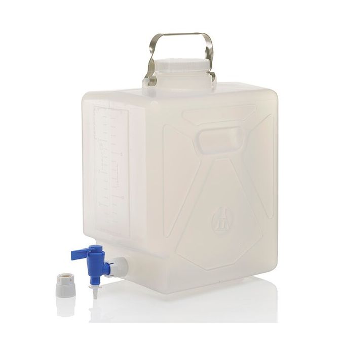 Thermo Scientific 2321-0050 Nalgene Polypropylene, Rectangular Carboy with Spigot - 5.3 gal. / 20 L (4/Cs.)