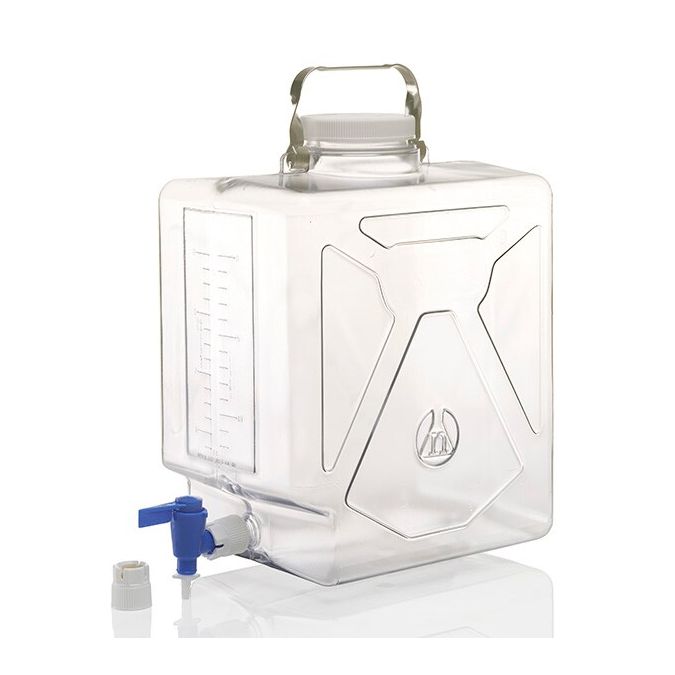 Thermo Scientific 2322-0050 Nalgene Rectangular Polycarbonate Clearboy Carboy with Spigot - 5.3 gal. / 20 L (4/Cs.)