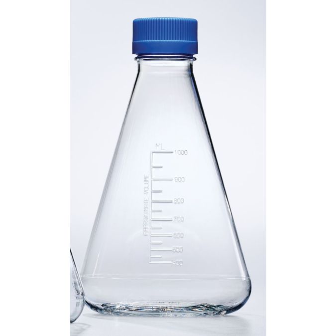 Thermo Scientific Nalgene Single-Use PETG Erlenmeyer Flasks with Plain Bottom: Sterile - 4112-1000 - Solid, non-vented