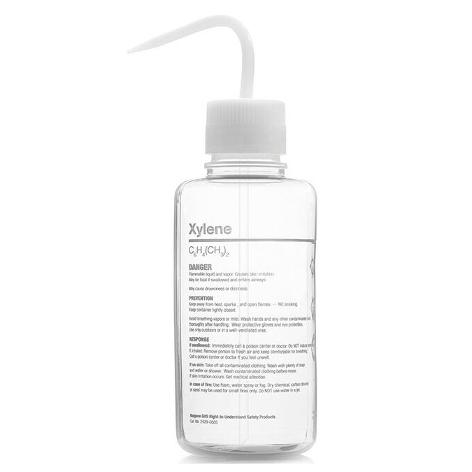 Thermo Scientific 2429-0505 Nalgene Right-to-Understand FEP Safety Wash Bottles with Globally Harmonized System (GHS) Labeling for Harsh Chemicals, 500 mL - Natural (Case of 4)